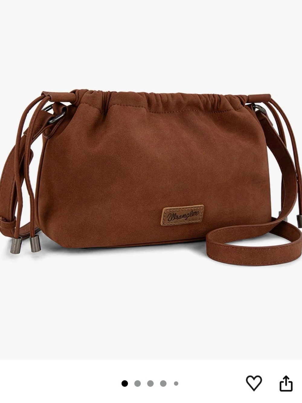 Wrangler Small Brown Drawstring Suede Crossbody Bag Purse Clutch, NWT